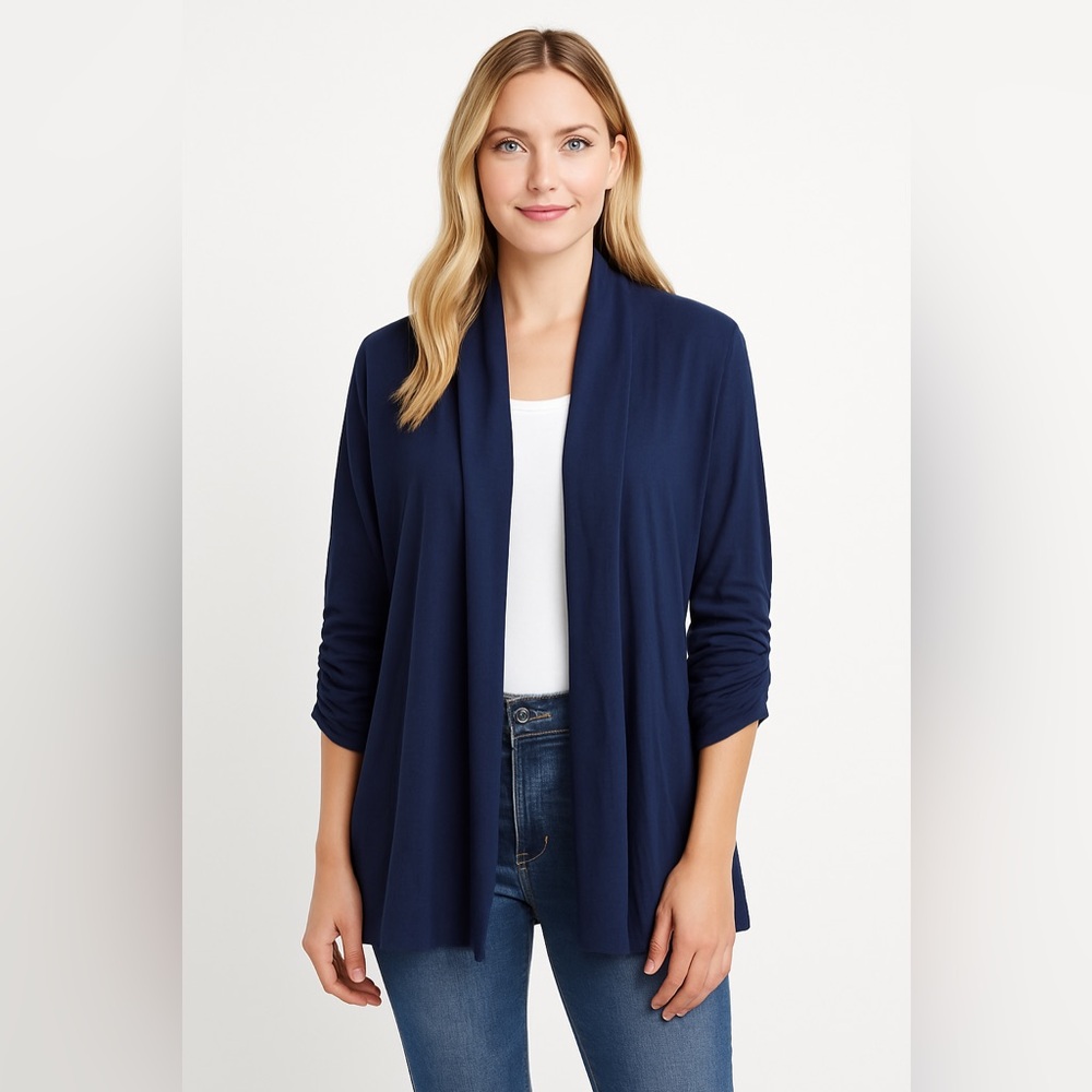 Super Soft Blue Bobeau Open Front Cardigan 1X